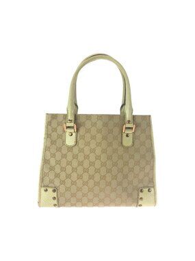 Gucci Studs Beige Ivory Gold GG Canvas Tote Shoulder Bag